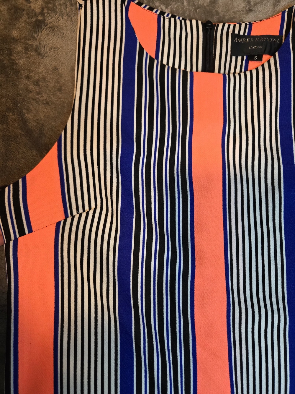 Sleeveless Striped A-Line Dress in Coral, Navy & Cream - Picture 10 of 11